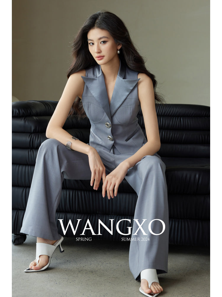 Cropped Waistcoat & Wide Leg Suit Pants Set