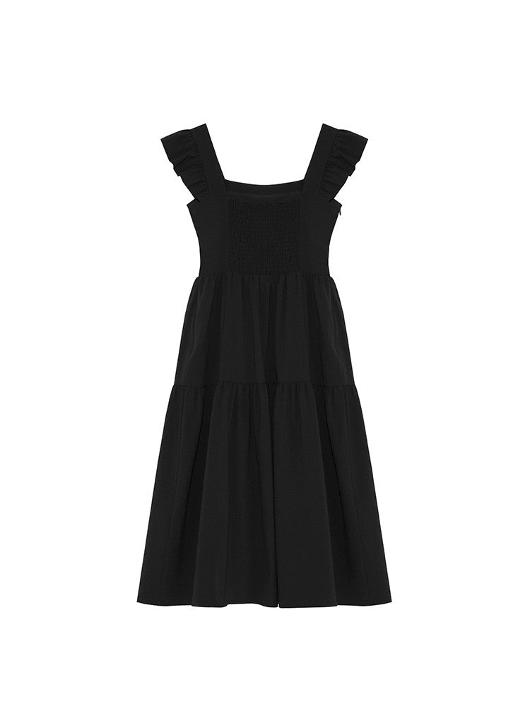 Ruffle Square Neck A-line Little Black Dress