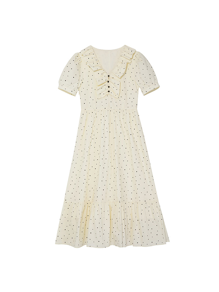 Irregular Polka Dot Ruffle V-neck Dress