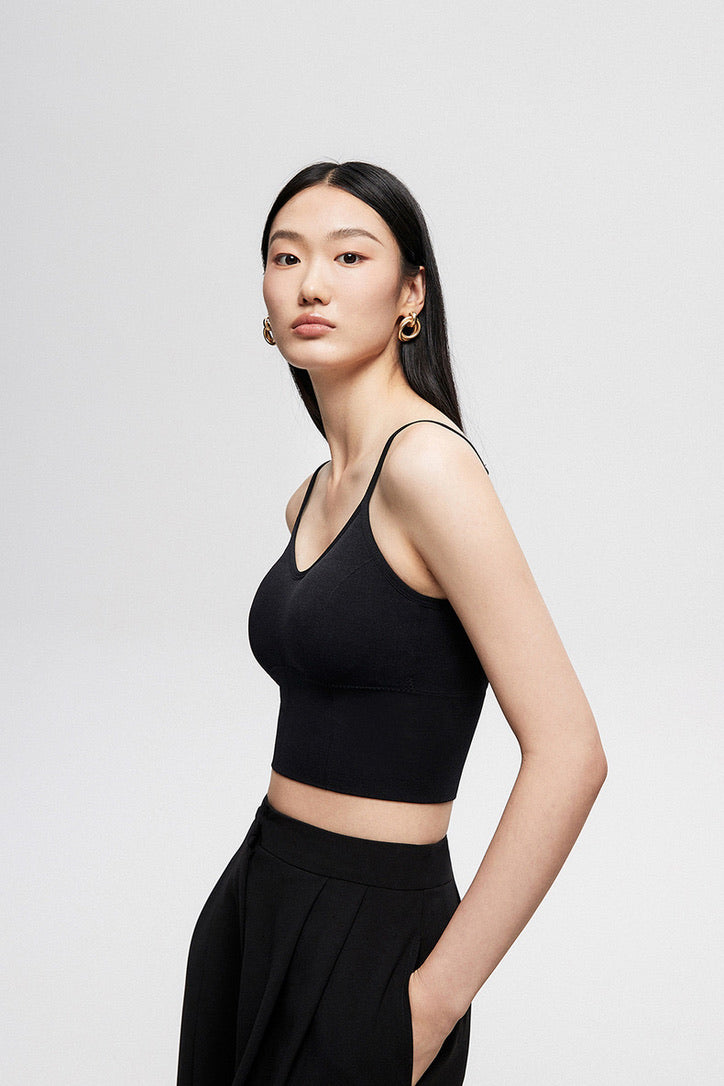 Shelf Bra Cropped Cami Top in Black