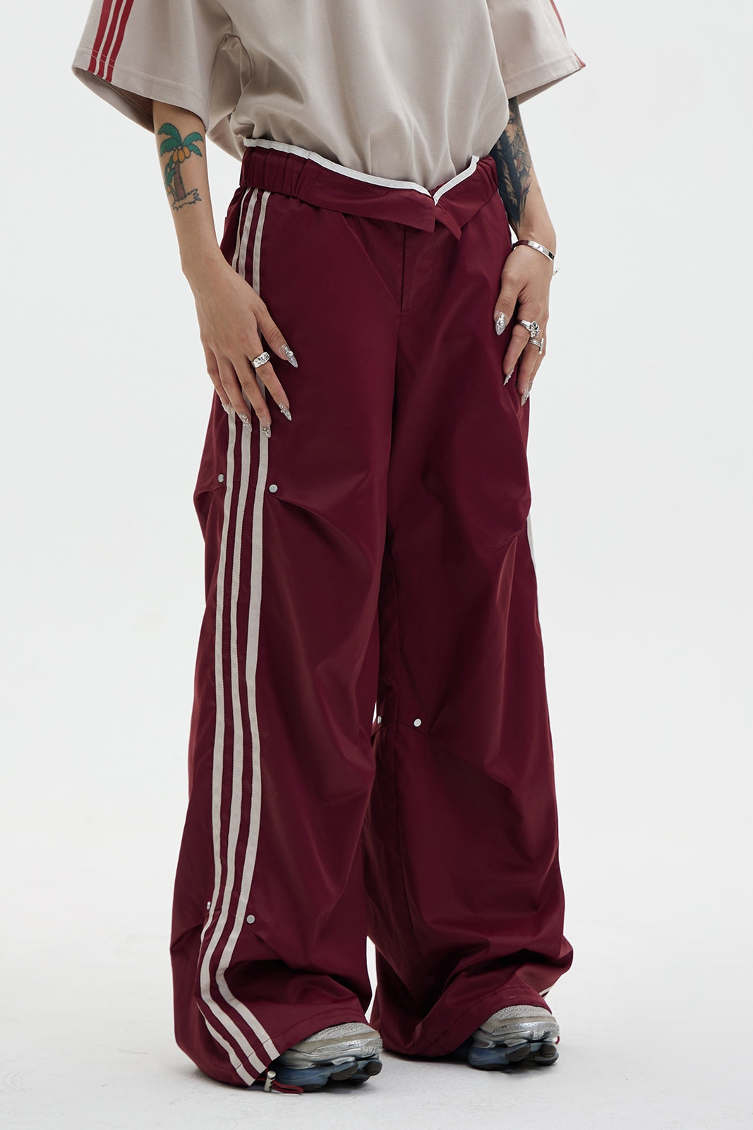 Unisex Side-Line Wide-Leg Casual Jersey Pants