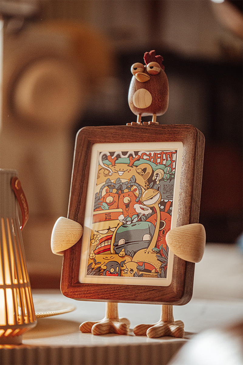 A Whimsical Wooden Decorative Chicken