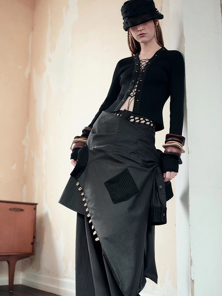 레이스업 섹시 니치 씬 니트 