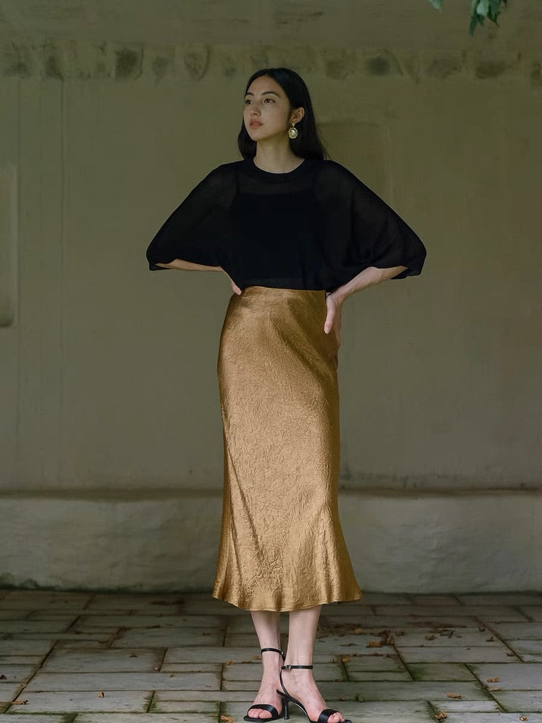 Textured Mermaid Slip Skirt in Gold