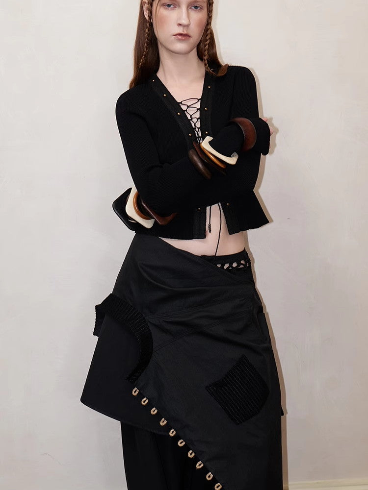 레이스업 섹시 니치 씬 니트 