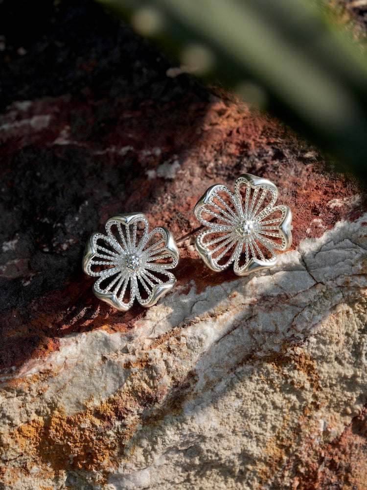 “Silver Bloom” Hollowed Floral Earrings