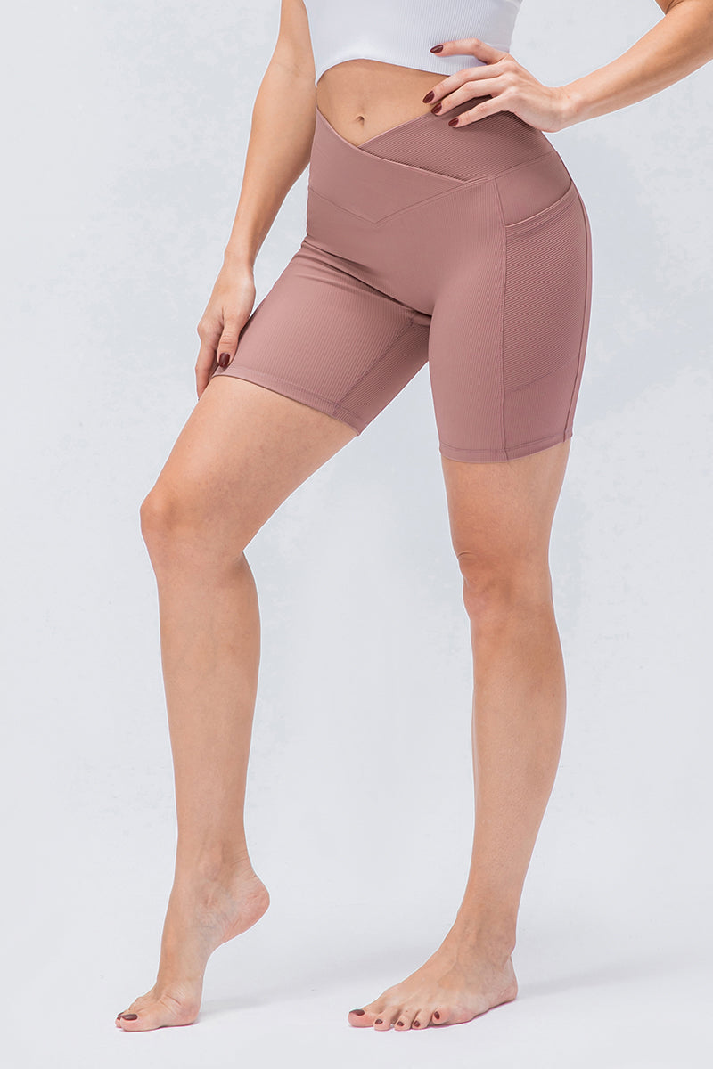 Ribbed High-Rise Crossover Shorts