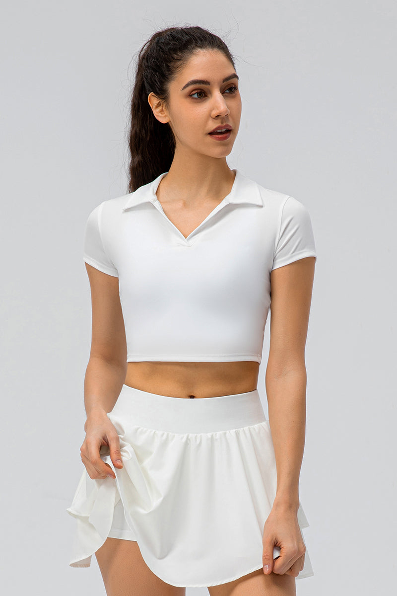 라펠 칼라 반소매 폴로셔츠