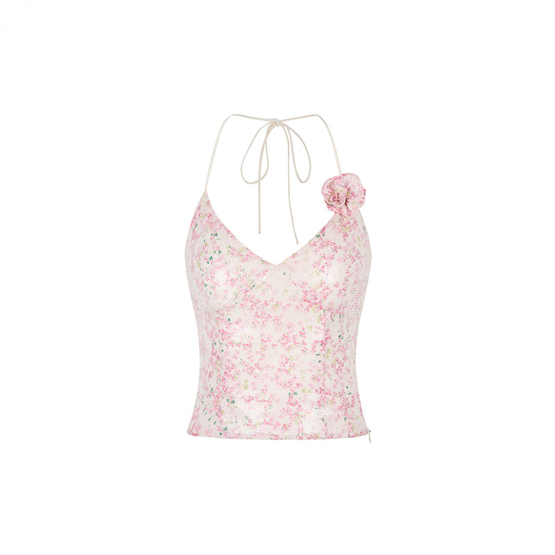 Pink Sparkling Sequined Stylish Spaghetti Strap Tank Top