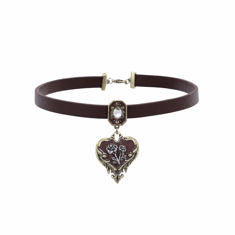 Retro Heart Rose Choker