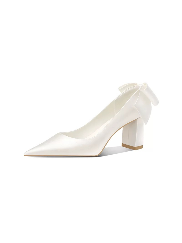 Heartfelt Bow White Satin High Heels