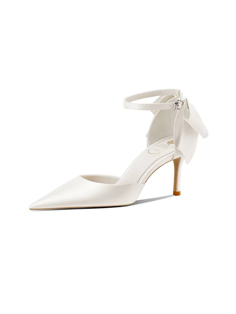 Heartfelt Bow White Satin High Heels