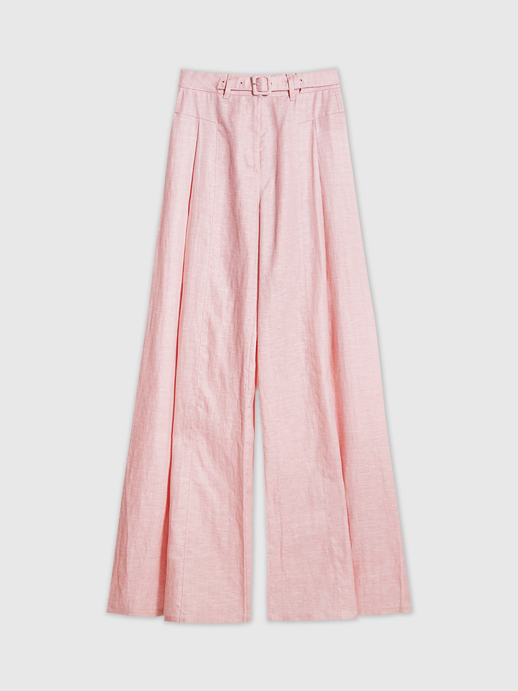 Vintage Wide-Leg Linen Pants with Belt