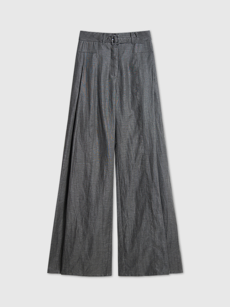 Vintage Wide-Leg Linen Pants with Belt