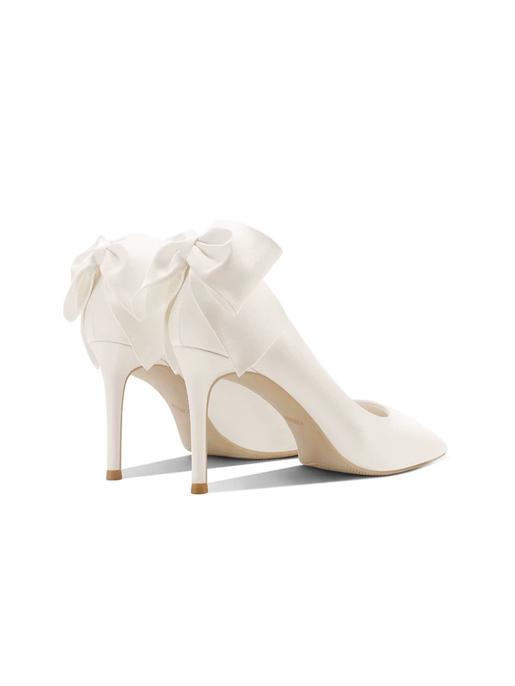 Heartfelt Bow White Satin High Heels