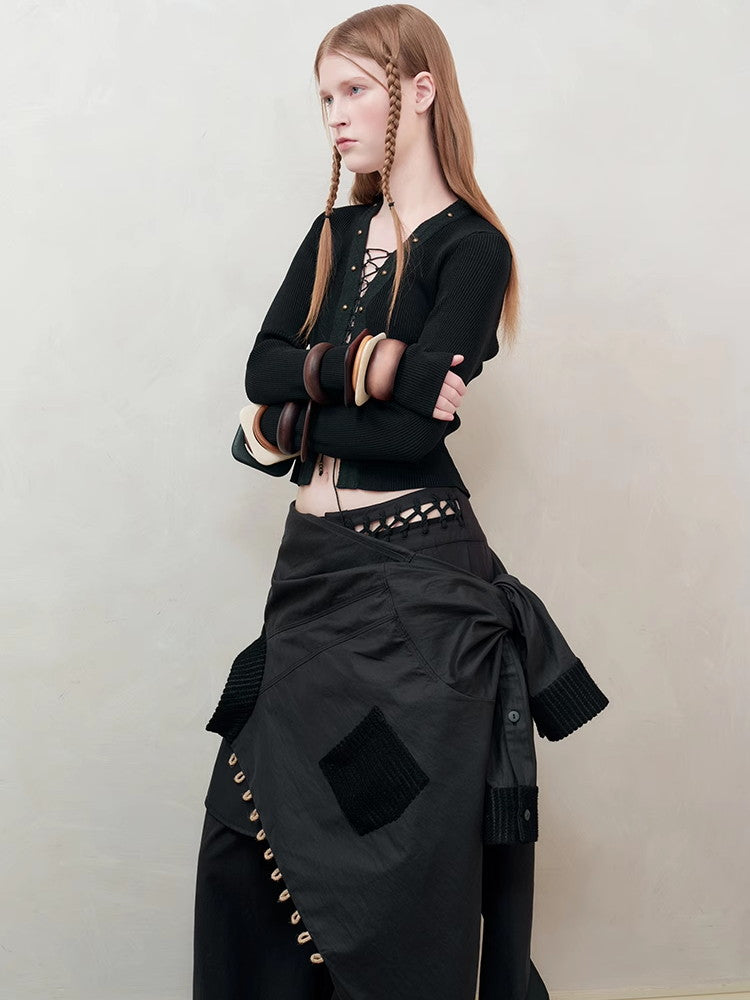 레이스업 섹시 니치 씬 니트 