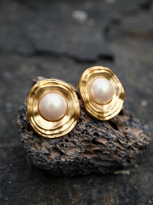 “Pearl Shell” Designer Vintage Clip-On Earrings