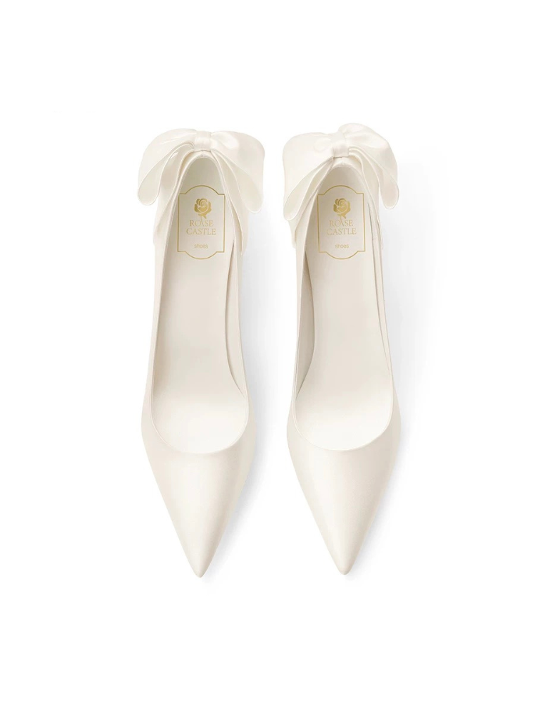 Heartfelt Bow White Satin High Heels