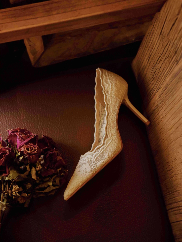 Moonlit Rose French-Style White Mesh High Heels