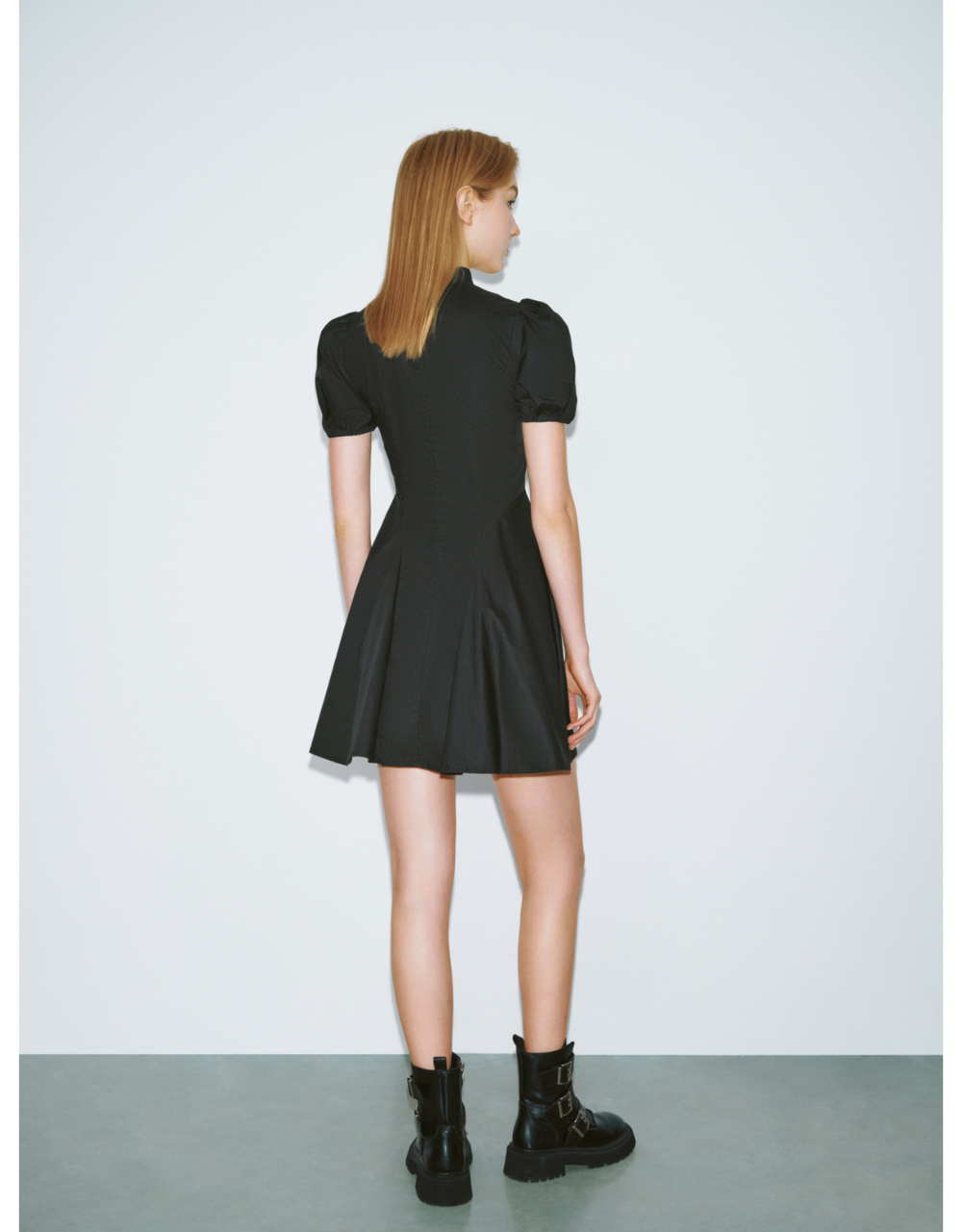 Puff Sleeve Keyhole Neck A-Line Dress