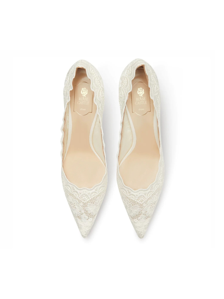 Moonlit Rose French-Style White Mesh High Heels