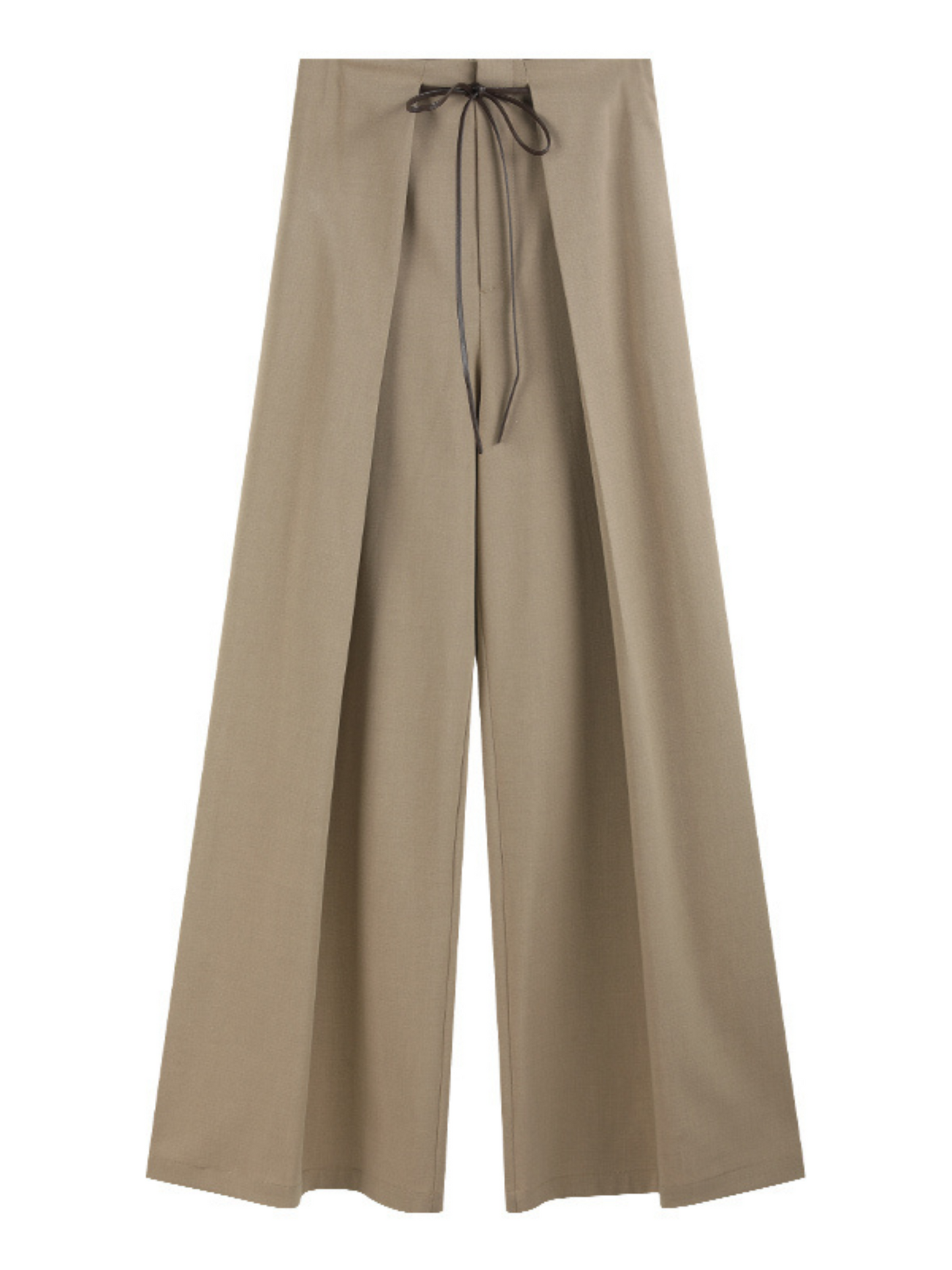 Wide-Leg Pleated Pants with Detachable Belt