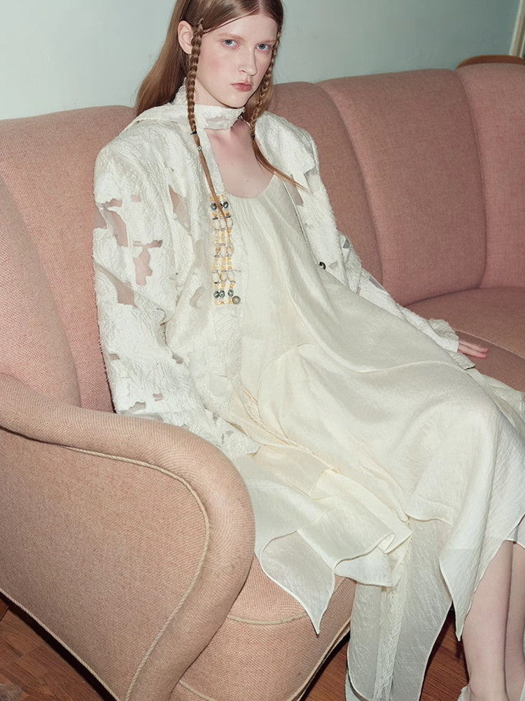 백 오픈 비대칭 롱 드레스 