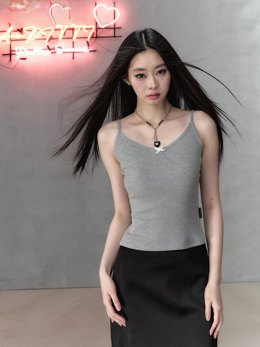 Lace Butterfly Bow Strap Tank Top & Short-sleeve