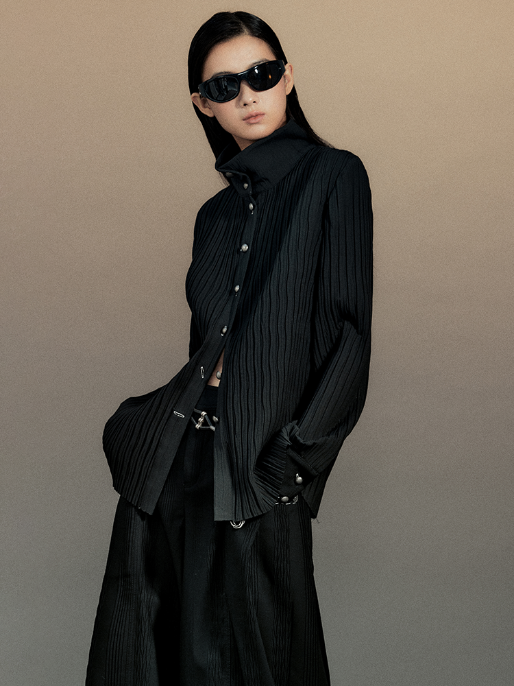 메탈 버튼 니치 레트로 차이나 니트