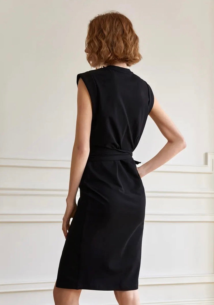 Sleeveless Boxy Wrap Dress in Black