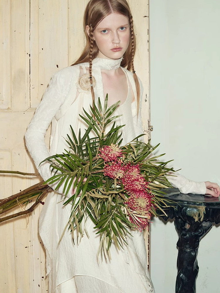 백 오픈 비대칭 롱 드레스 