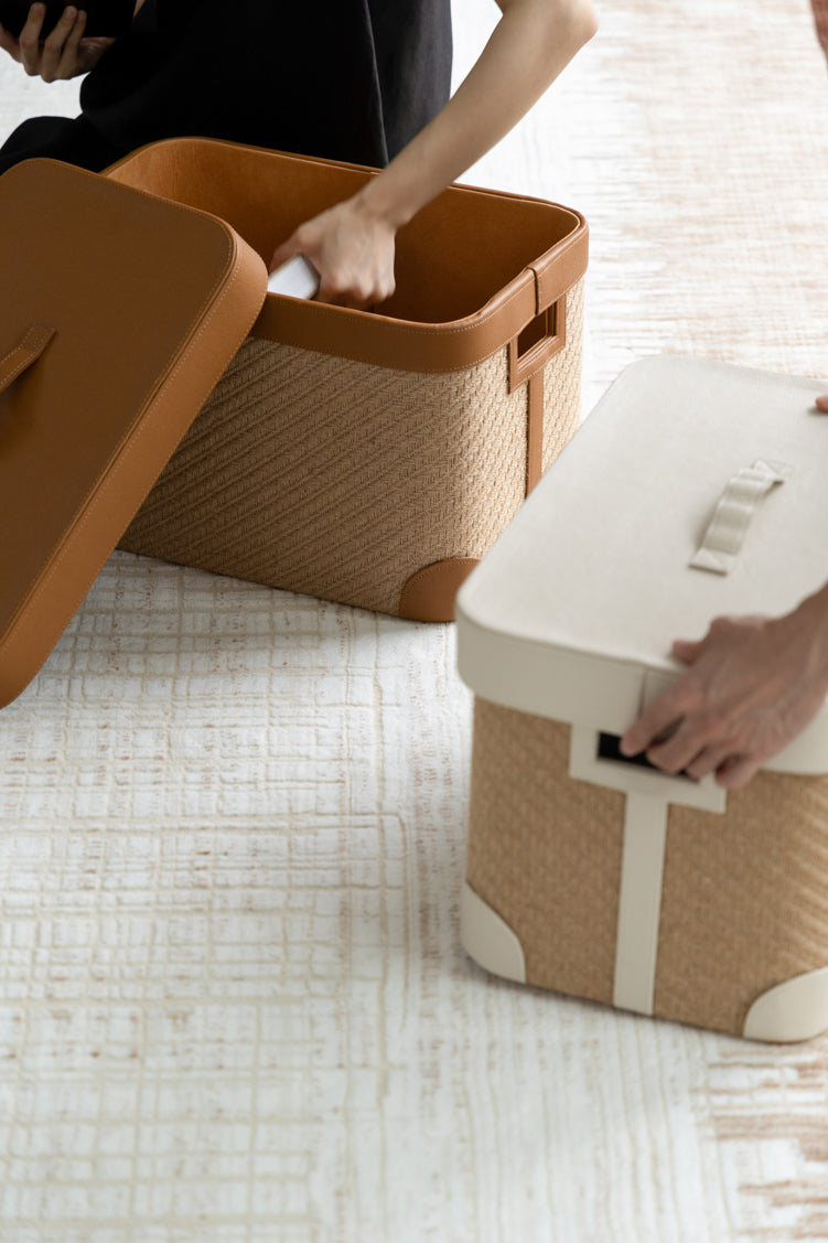 Yellow Hemp Handwoven Italian Fine Leather Storage Box