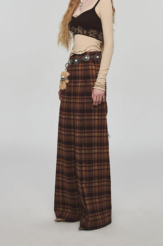 Plaid Woolen Wide-leg Pants