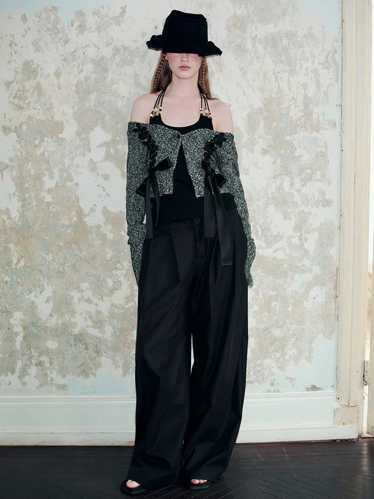 레이스업 니트 시크 브이넥 리본 가디건 