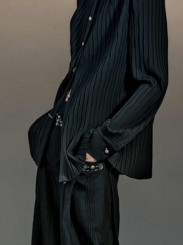 메탈 버튼 니치 레트로 차이나 니트