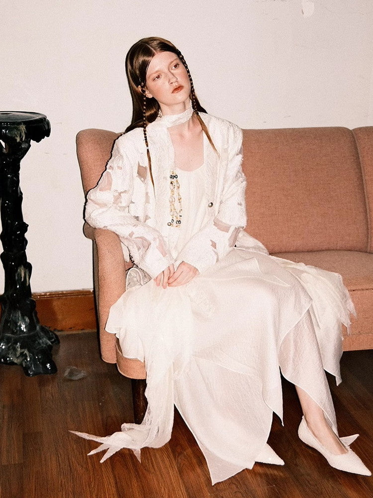 백 오픈 비대칭 롱 드레스 