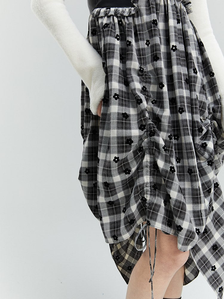 Plaid Niche Irregular Frill One-piece