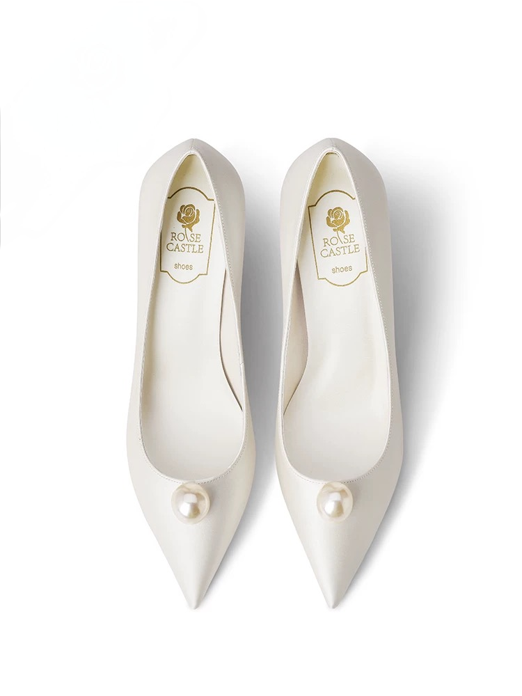 White Satin Pearl High Heels