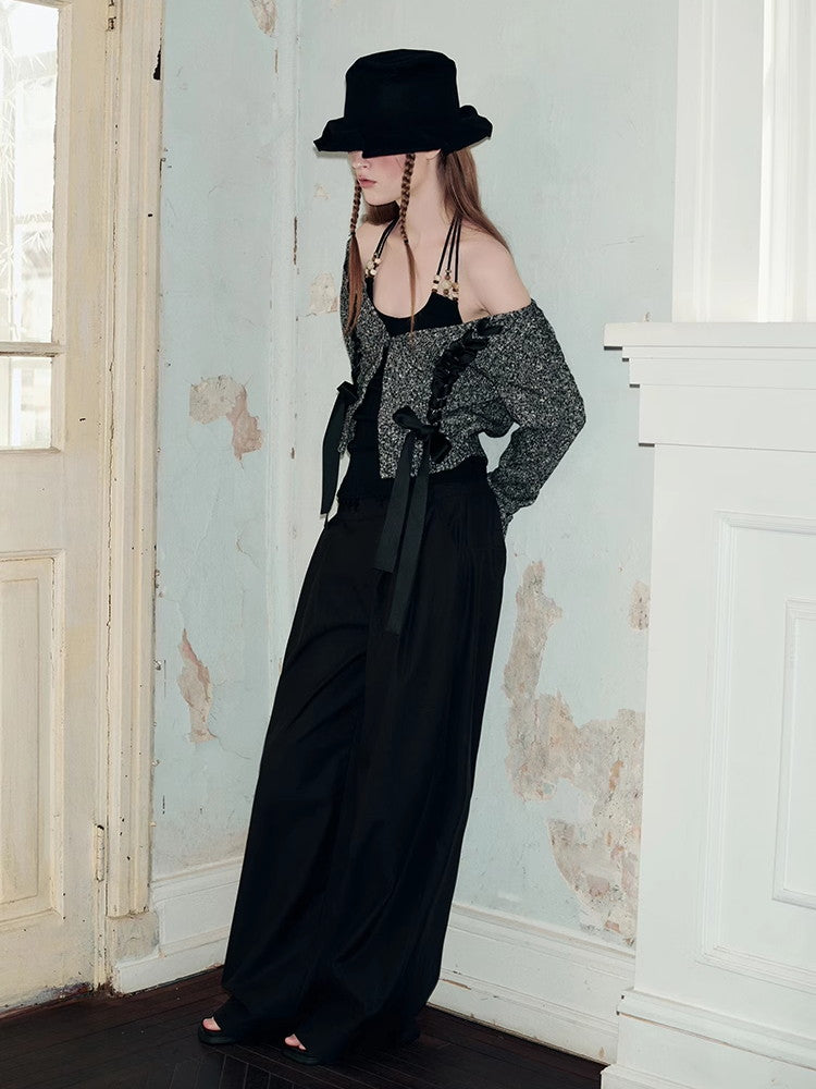 레이스업 니트 시크 브이넥 리본 가디건 