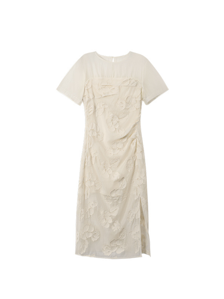 Embroidered Organza Split Hem Dress