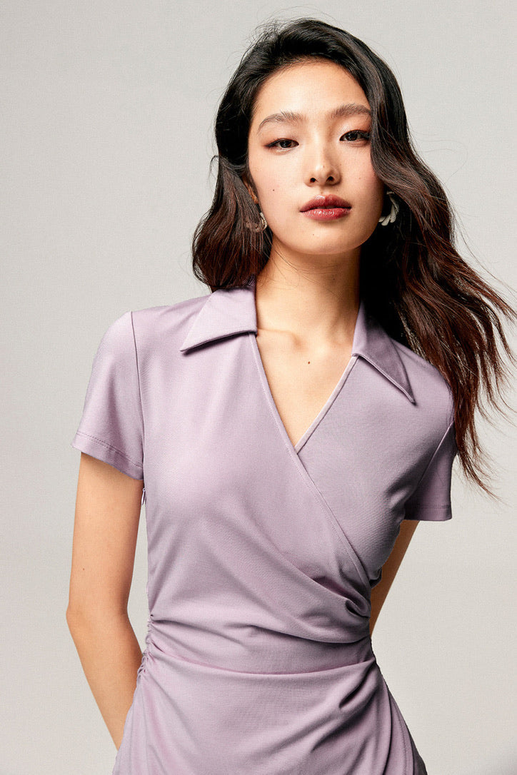 Collar Wrap Dress in Purple