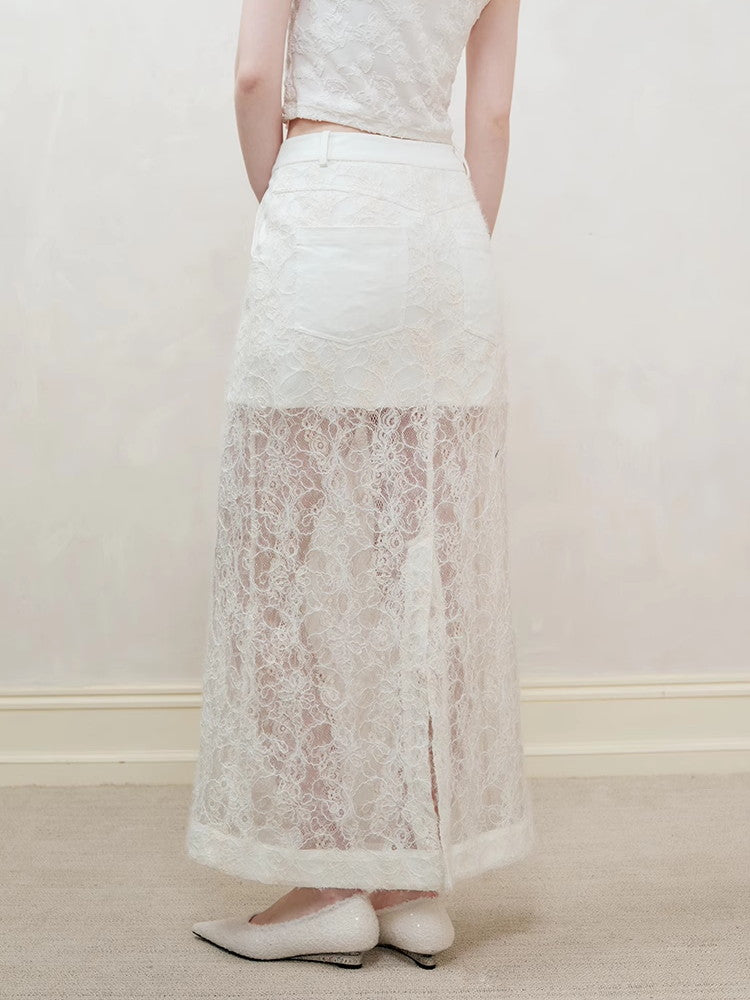 레이스 H라인 쉬어플라워 자수 여성스러운 롱스커트 