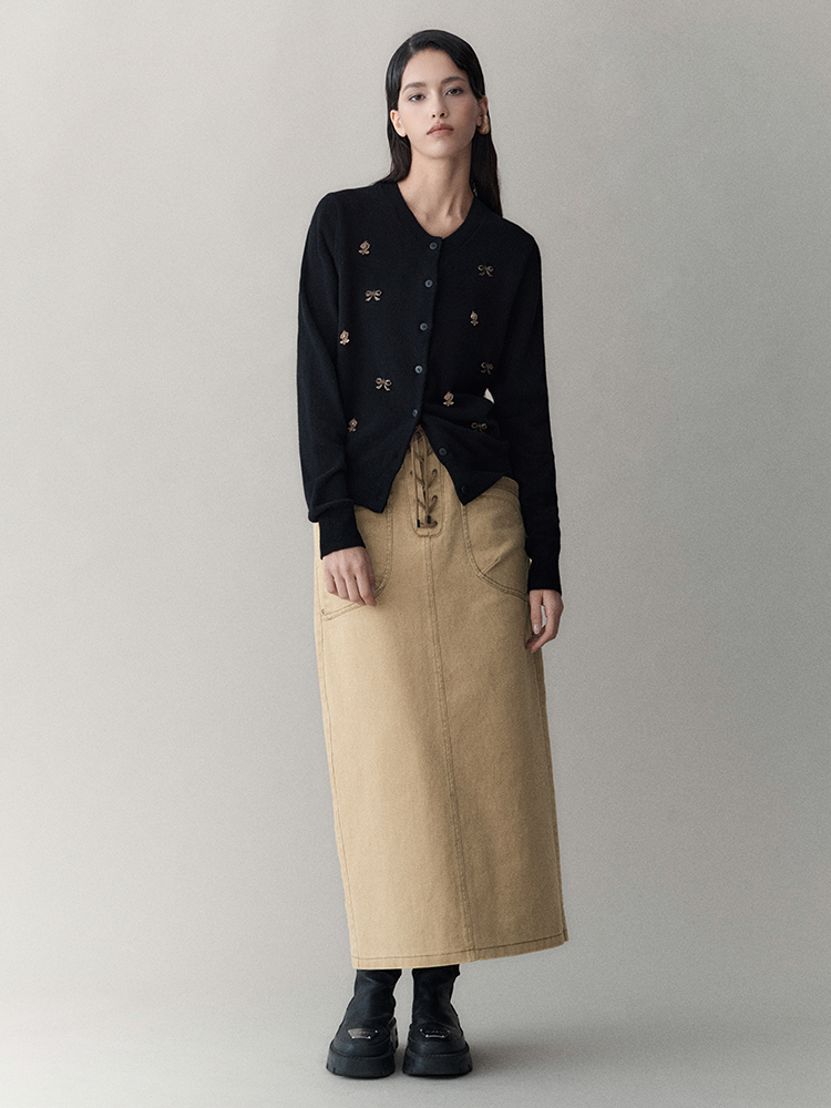 레이스업 빈티지 펜슬 레트로 타이트 롱스커트