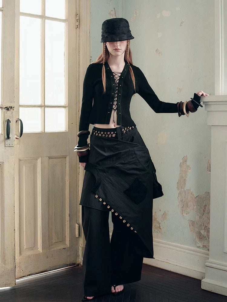 레이스업 섹시 니치 씬 니트 