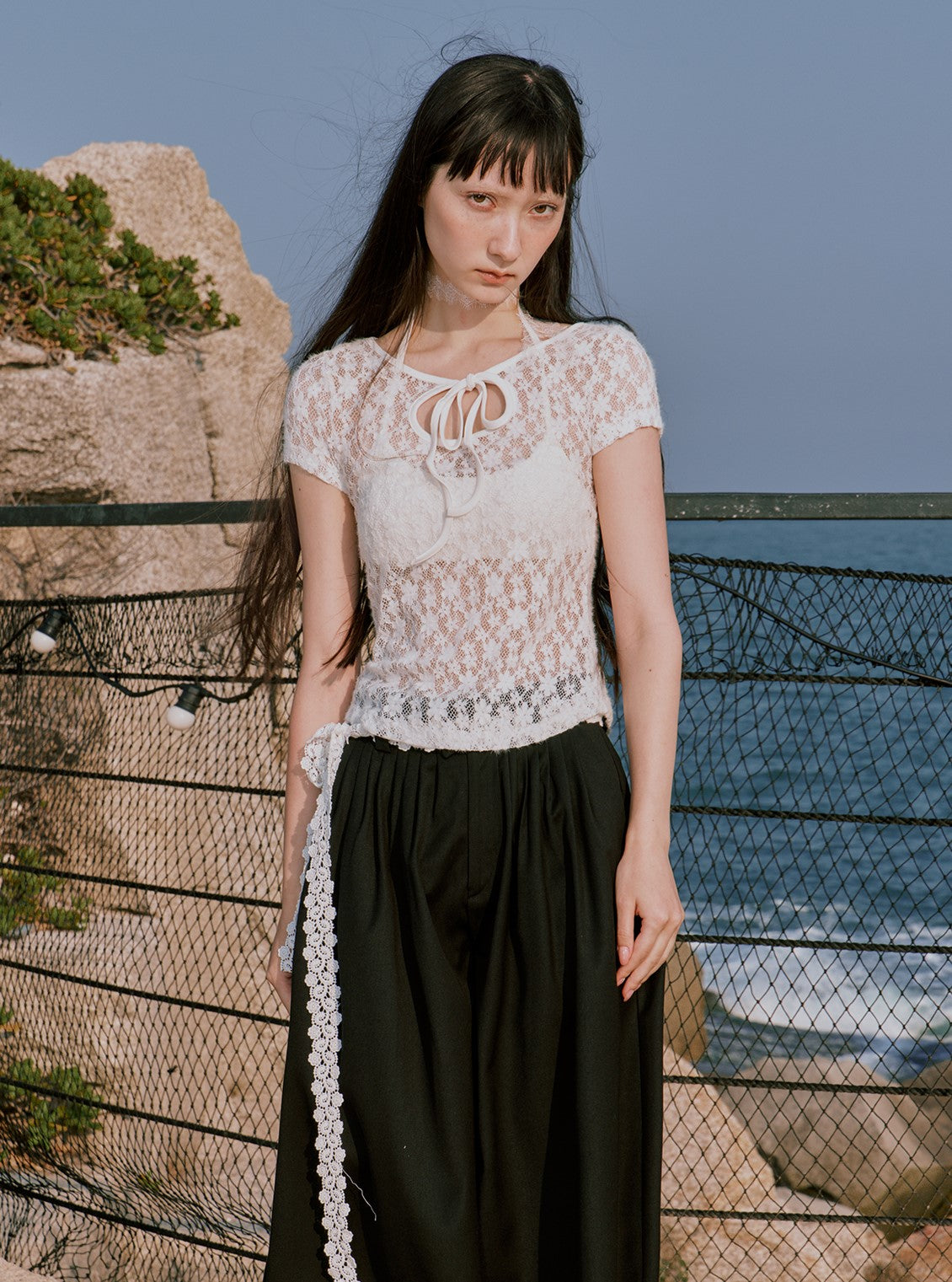 White Lace Short-sleeved T-shirt RUN0052