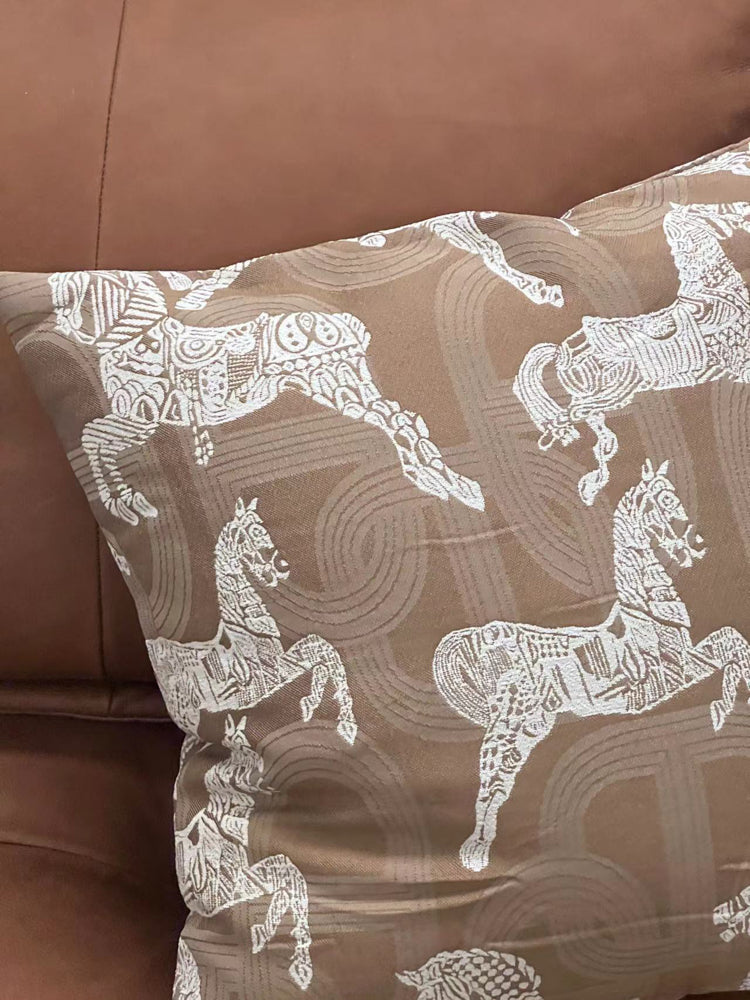 Royal Horse Embroidered Cushion in Wheat Hue