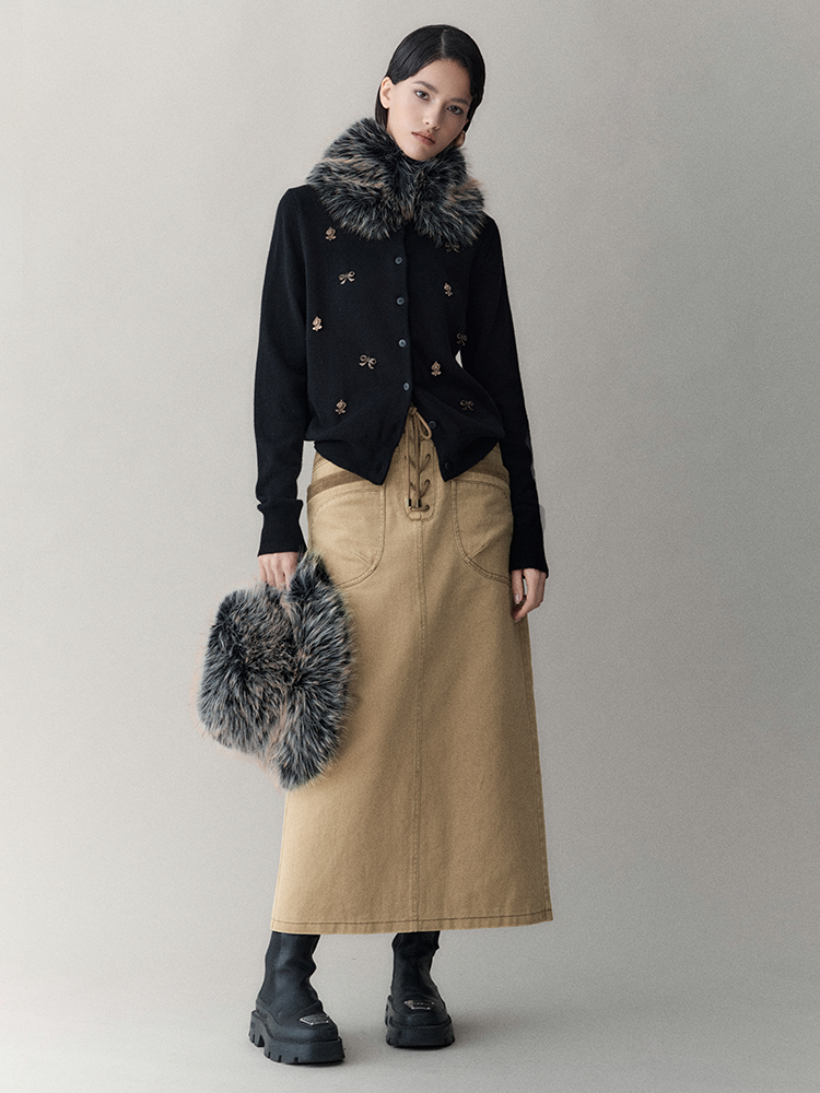 레이스업 빈티지 펜슬 레트로 타이트 롱스커트