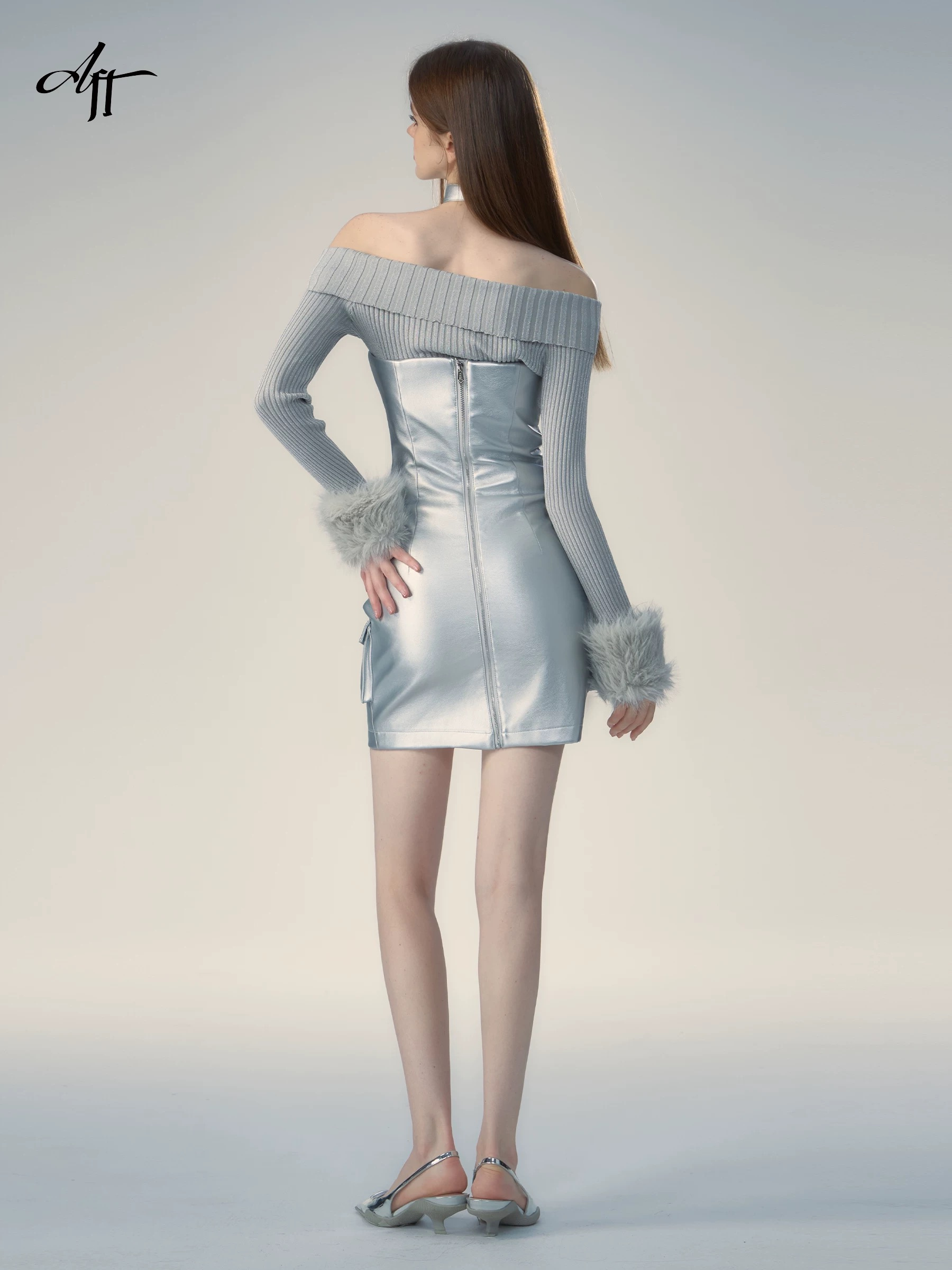 silver pleather dress Stop Staring Strapless Faux Leather Dress (Silver)