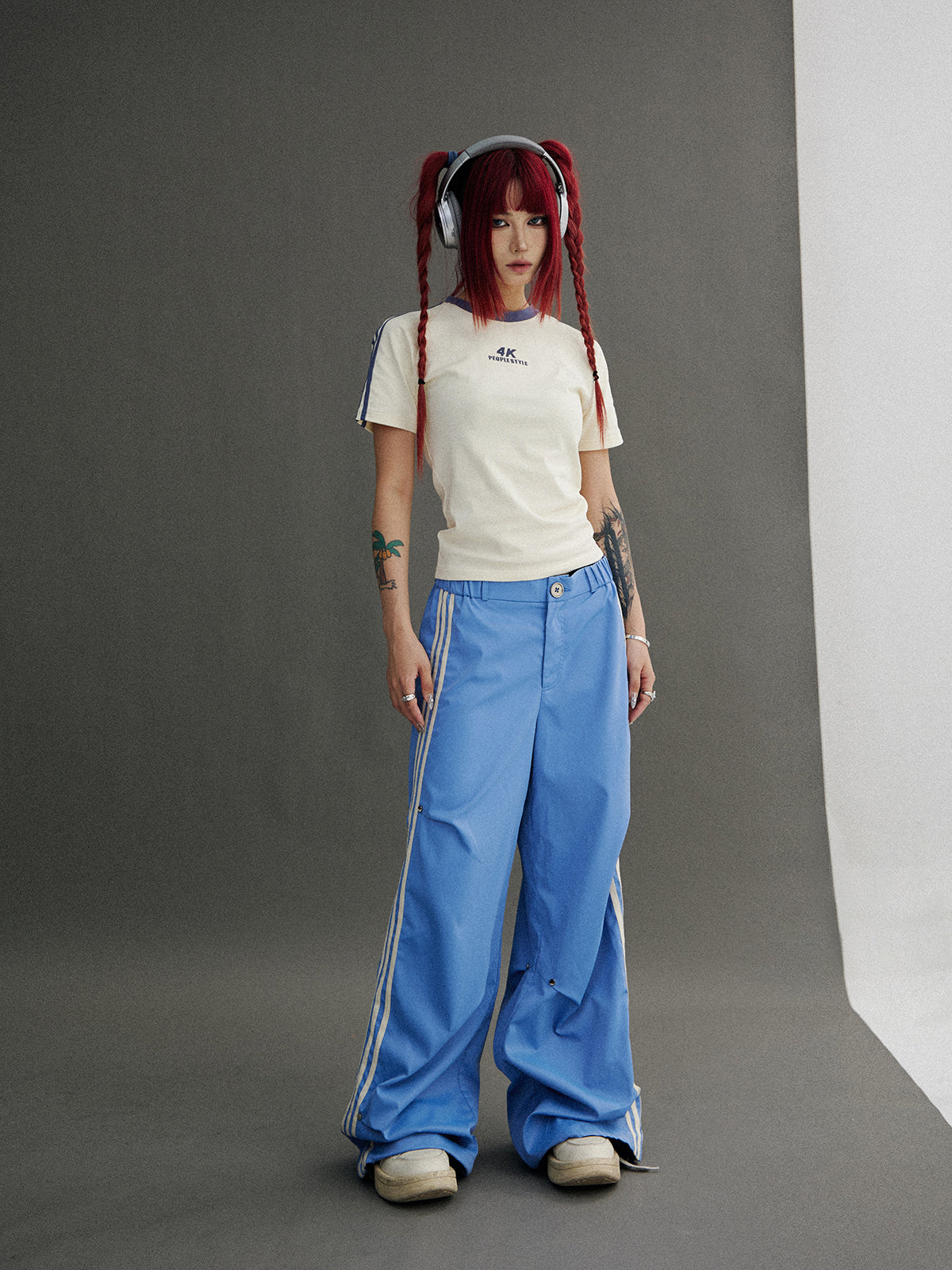 Unisex Side-Line Wide-Leg Casual Jersey Pants