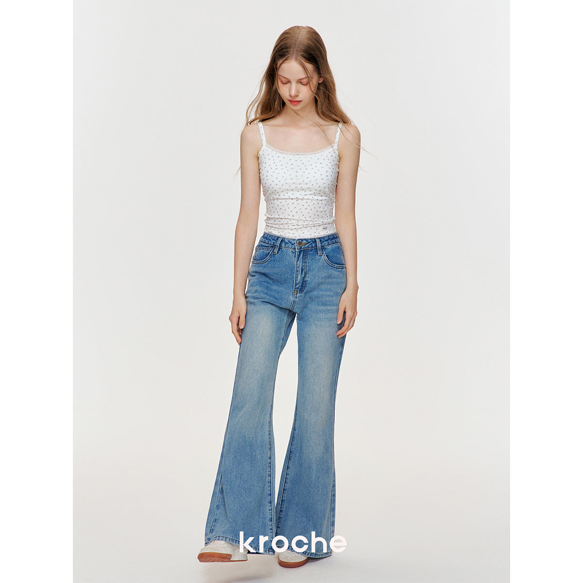 Kroche Lace Edge Floral Chest Pads Vest Blue